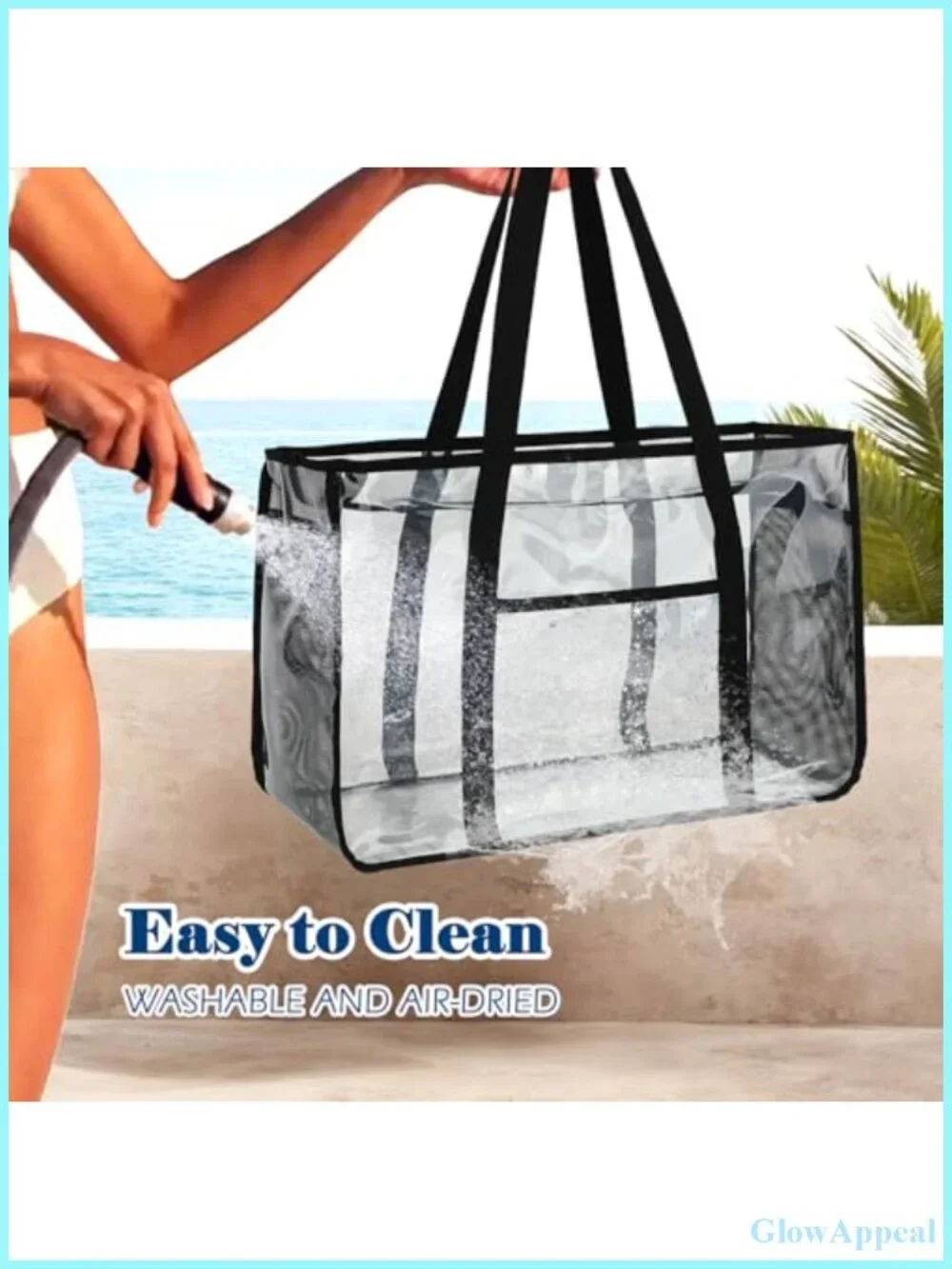 Clear Waterproof Beach Tote for Women, Large Sandproof Pool Bag with Zipper